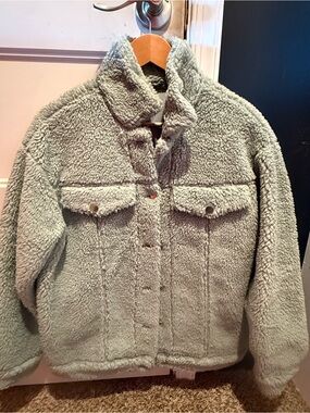 SHEIN Plush Teddy Jacket in Sage